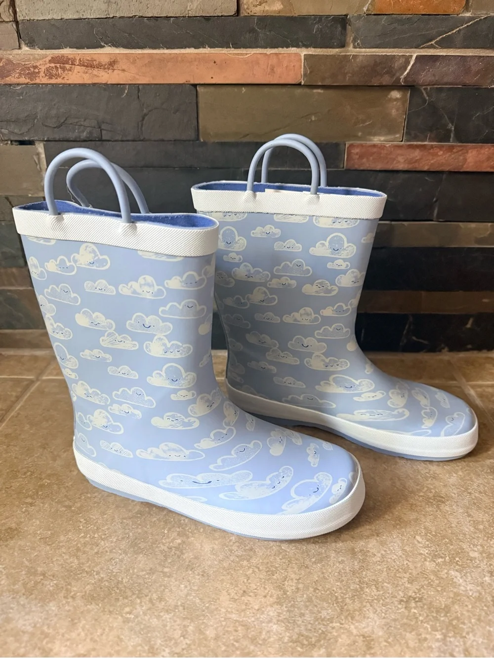 Rain Boots Youth Size 2 Lands’ End Pull On Rubber Blue New FAST SHIPPING